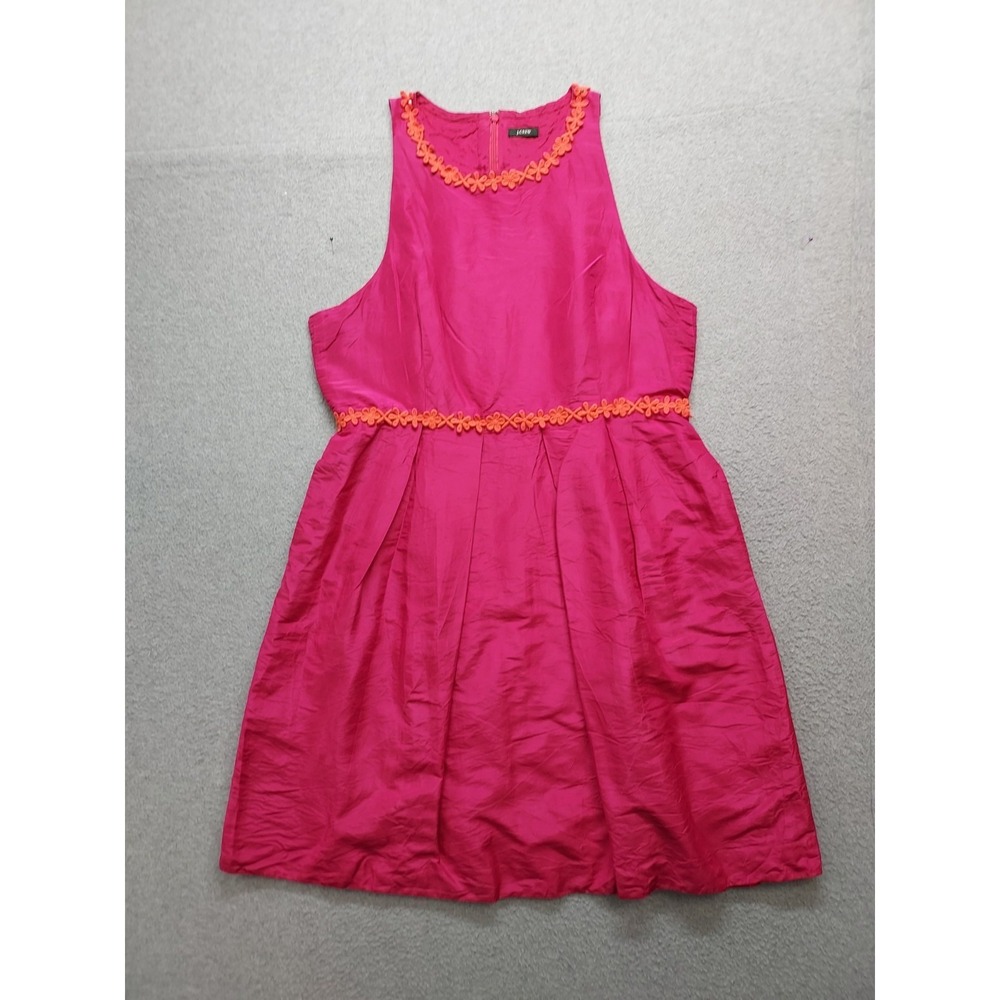 J Crew Women Dress SP Pink Orange Embroidered Back Zip Sleeveless Logo Outdoor